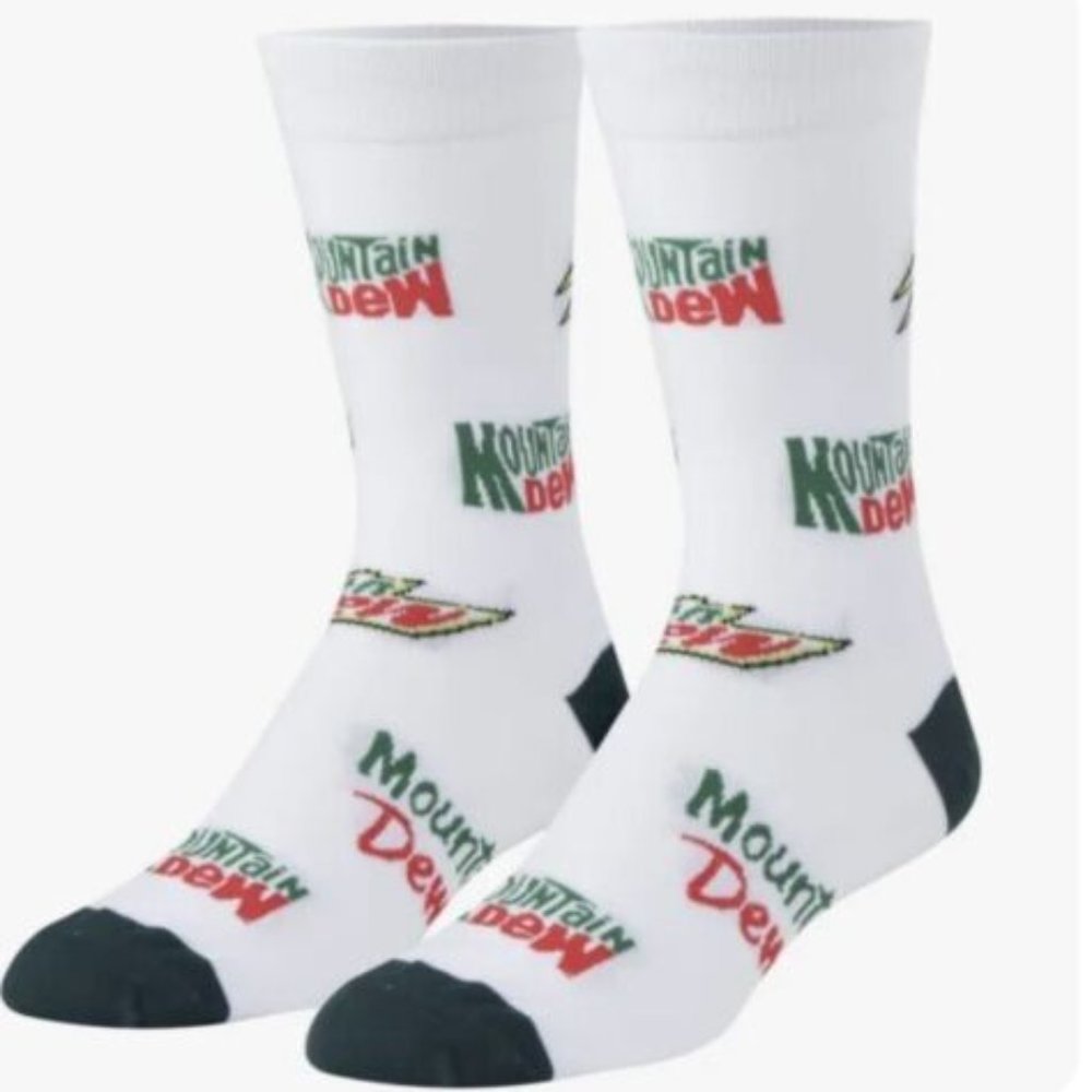 Crazy Socks, Mountain Dew Men's Crew Socks, Novelty Silly Funy, Large